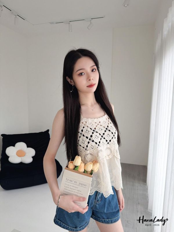 LFA23 小花編織刺繡背心 