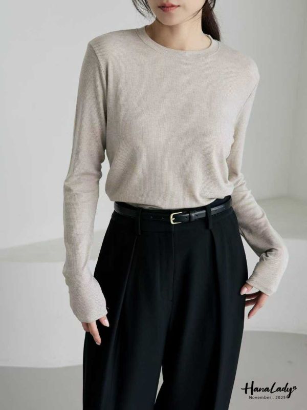 WJA68 百搭細坑條親膚圓領T 