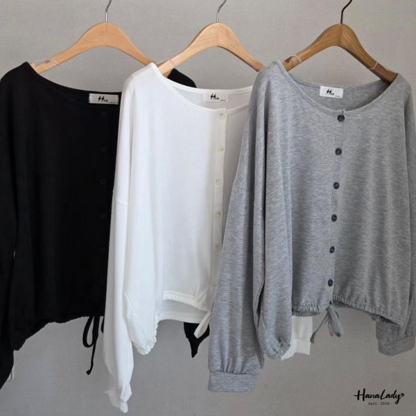 LFA30 柔軟親膚棉排釦下抽繩上衣 