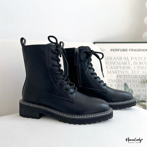 WJB49 造型車線綁帶牛皮短靴 