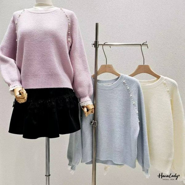 LEA10 銀蔥細閃釘珠蕾絲袖上衣 