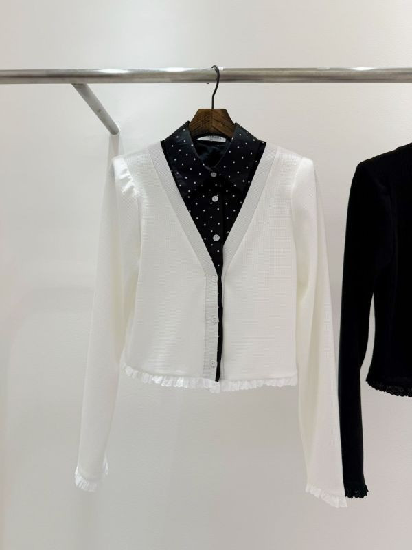 WQB62 點點拼接假兩件針織上衣 