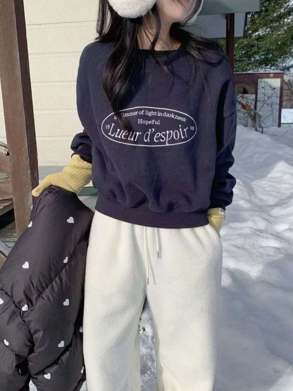 WQA63 刺繡字母短版內刷毛T 