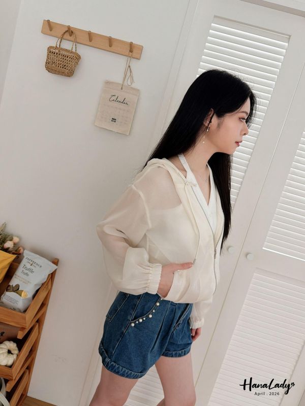 LFA01 高質感緞面紗連帽拉鍊外 