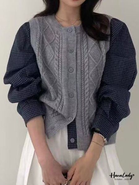 WTA04 菱格紋麻花暖暖假兩件 