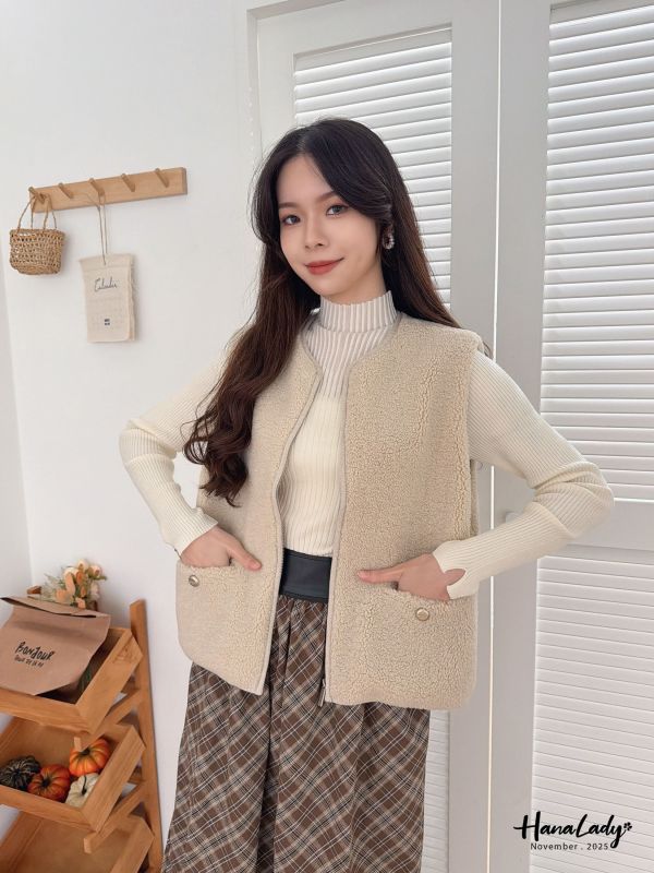 WJB16 百搭款絨毛拉鍊背心 