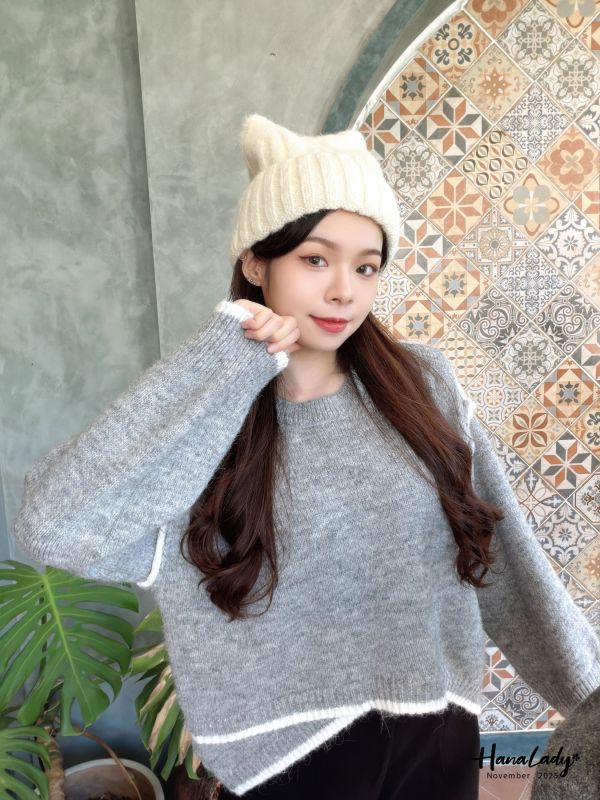 WJB39 不規摺線條針織上衣 