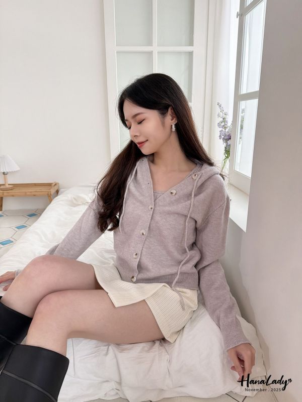 WJA05 兩件式抽繩木紋釦針織衫 