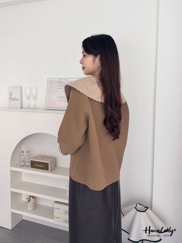 WJA16 韓系親膚絨毛領金釦外 