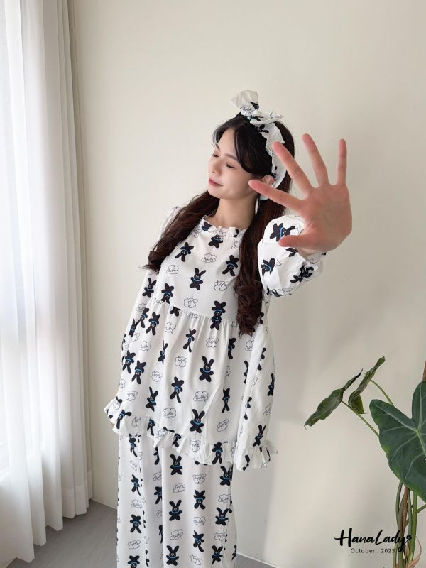 WTA93 三件組兔兔髮帶睡衣 