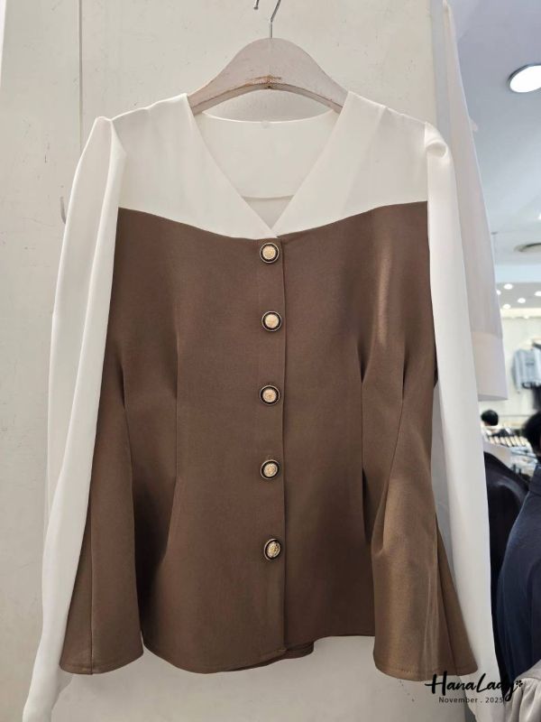 WJA45 優雅V領收腰金扣雪紡 