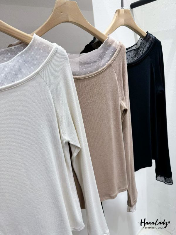 WJA89 點點紗針織寬領上衣 