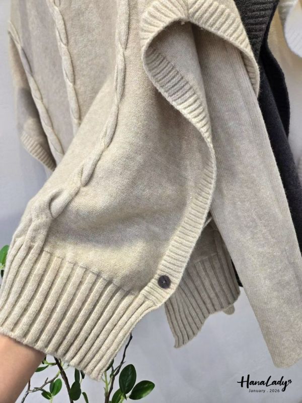 LEA18 必收兩件式麻花斗篷針織上衣 