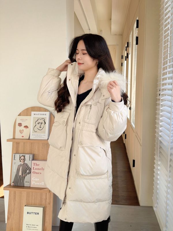 WQB32 鴨絨浣熊毛可拆長版外套 