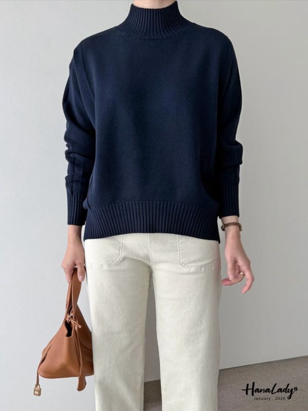 LEA86 簡約立領線條針織上衣 