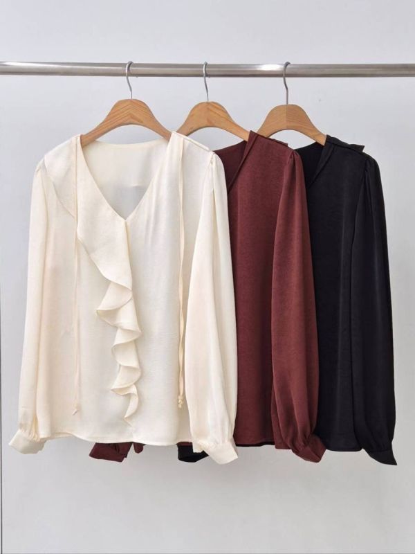 WQA05 波浪領微光澤壓紋雪紡 