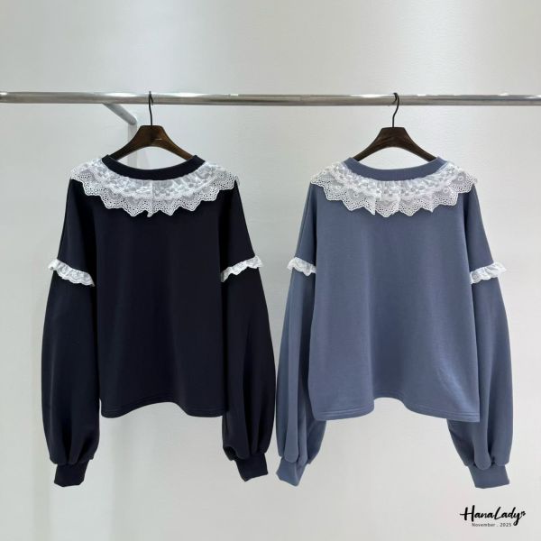 WJA37 層次蕾絲V領休閒T 