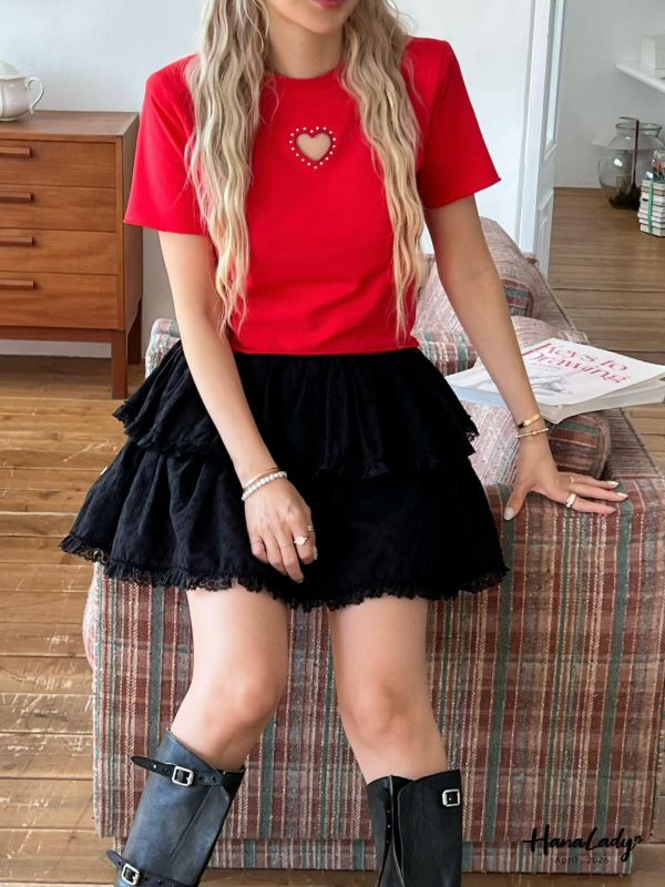 LFA58 簍空愛心釘珠短版T 