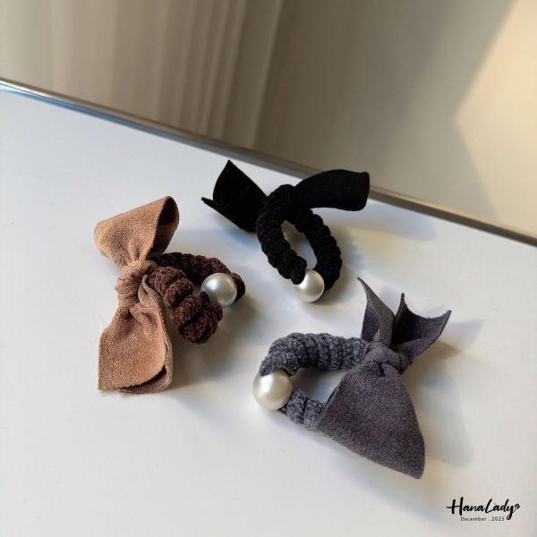 WQB51 麂皮蝴蝶結針織髮圈 