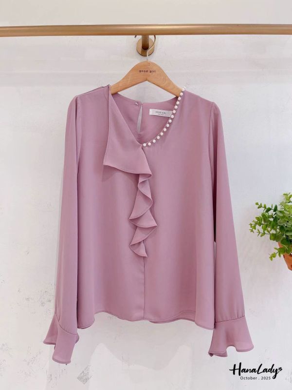 WTA37 釘珠波浪領雪紡上衣 