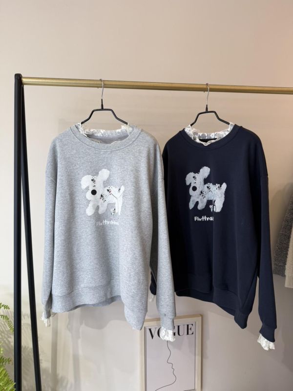 LEA46 蕾絲領內刷絨狗狗T 