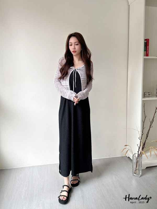WFA45 簡約綁帶維開衩長裙 正韓 韓國服飾 韓國連線