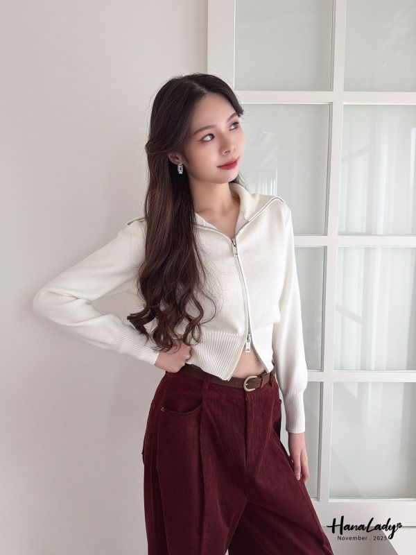 WJA64 超質感顯瘦收腰拉鍊上衣 