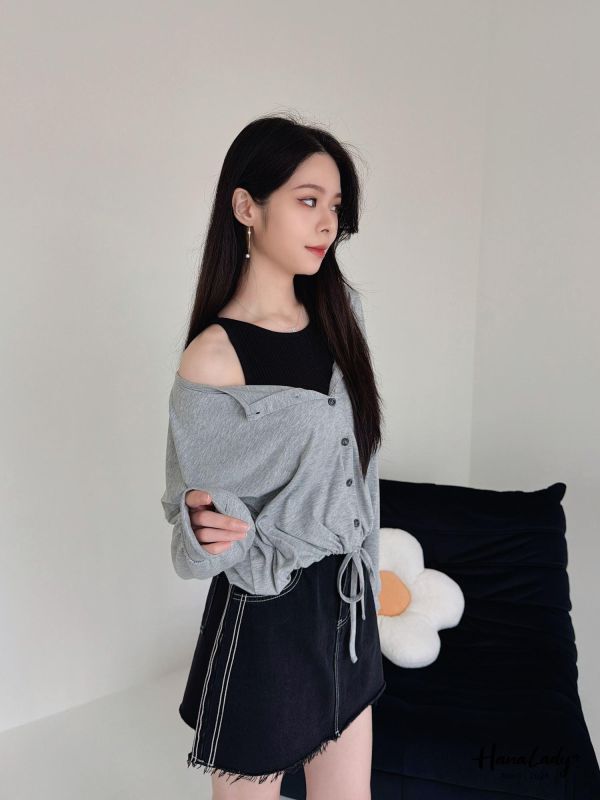 LFA30 柔軟親膚棉排釦下抽繩上衣 