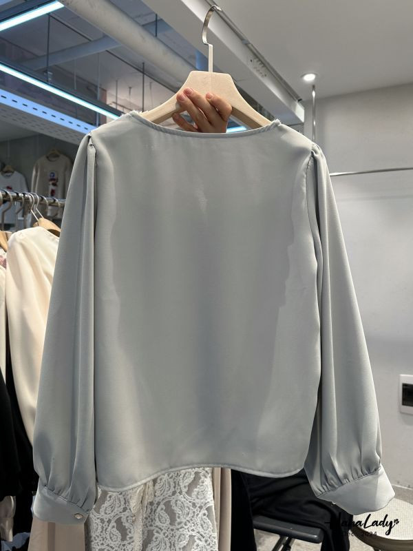 FQA82 綁結滿版蕾絲拼接雪紡衫 