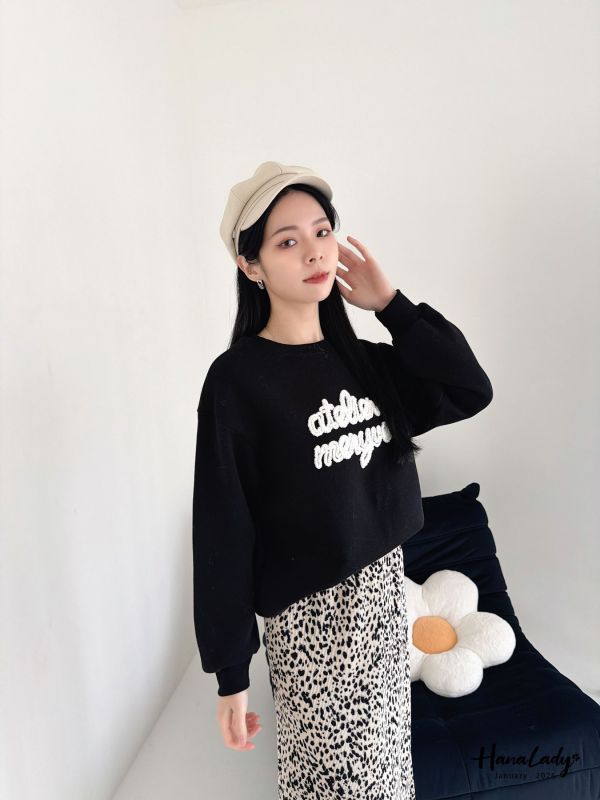 LEA83 可愛Q毛字母內刷毛T 