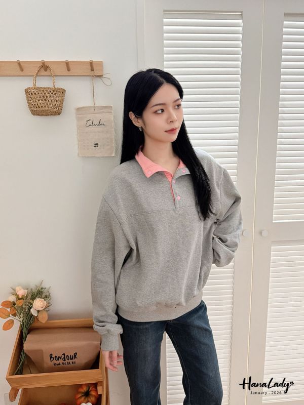 LEA79 配色排釦翻領內刷毛上衣 