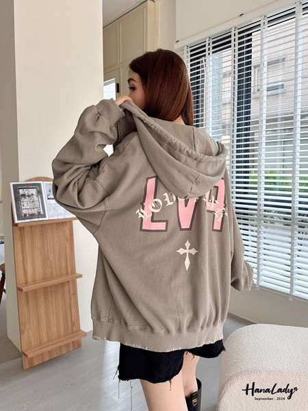 FKA41 克羅心十字刷破連帽外 