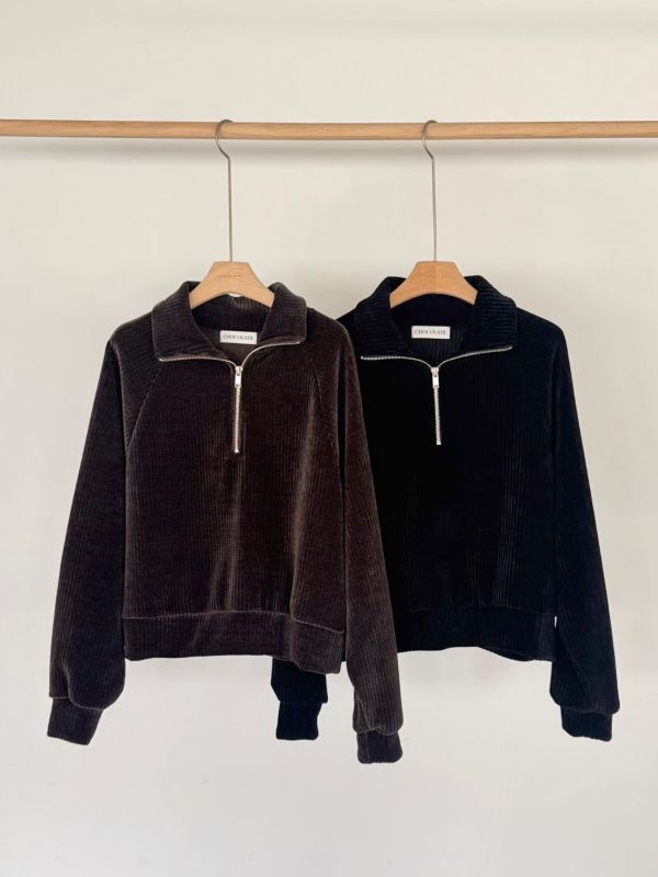 WQA93 率性簡約燈芯絨拉鍊上衣 