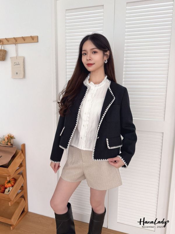 WJA54 日系花邊領抓摺上衣 