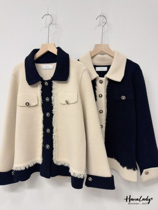 WJB09 精緻造型釦拼色針織外 