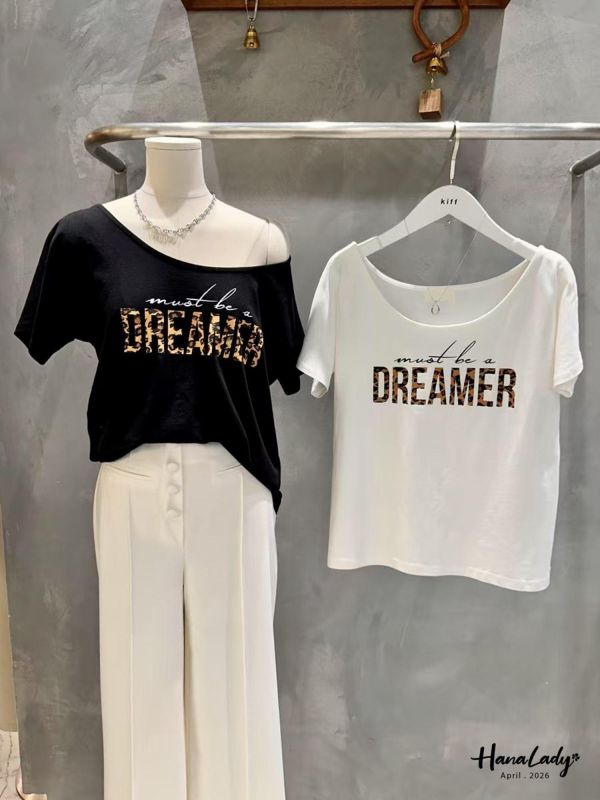 LFB12 豹紋字母大圓領T恤 