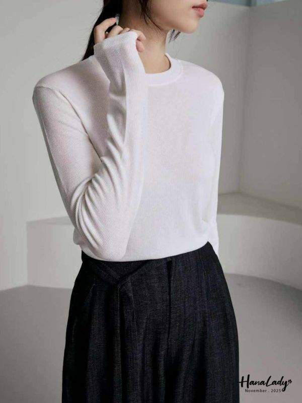 WJA68 百搭細坑條親膚圓領T 