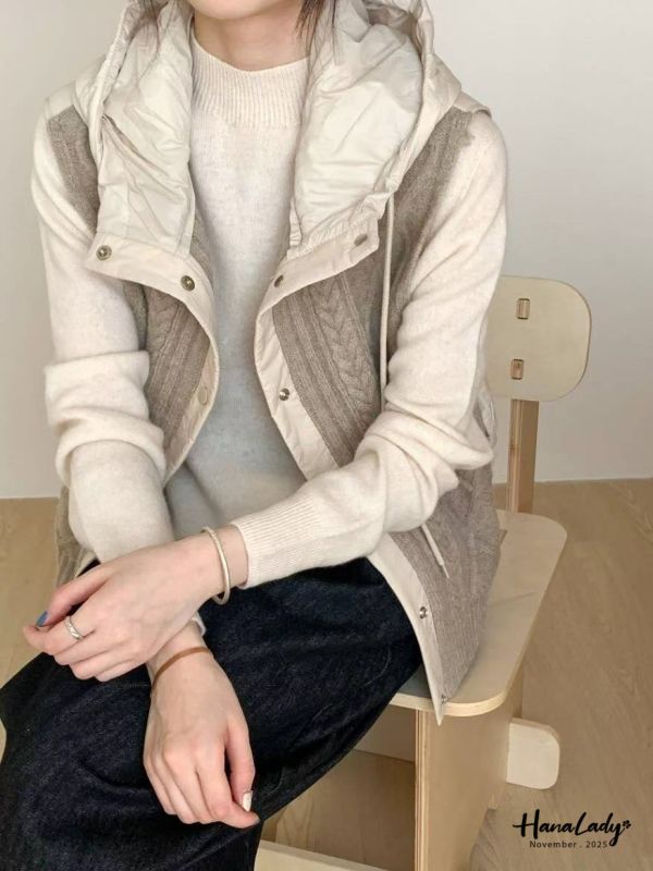 WJB01 異材質菱格紋連帽背心 