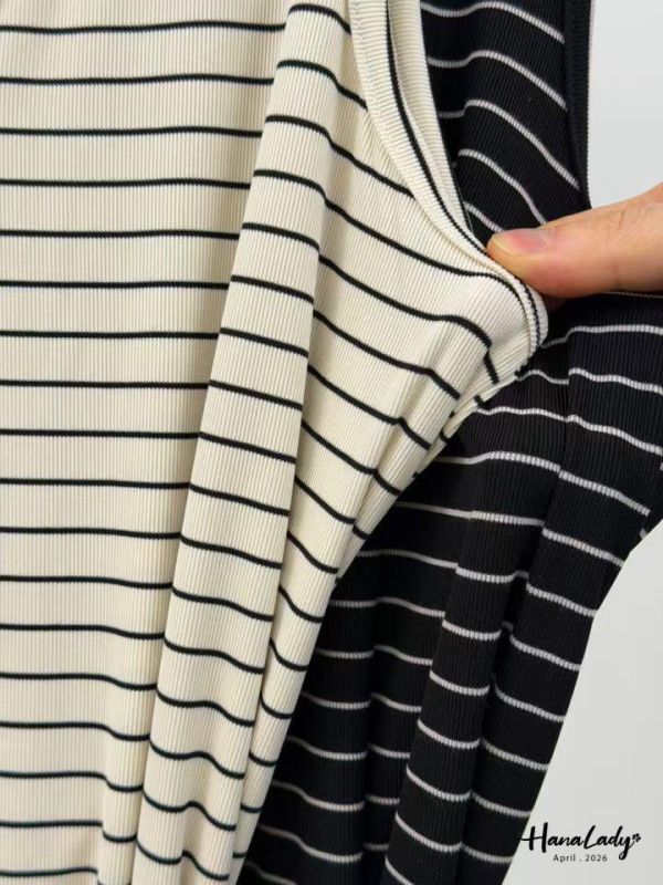 LFA84 涼感綁帶設計條紋長洋 