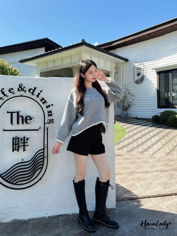 WJB46 帥氣車線綁帶牛皮長靴 