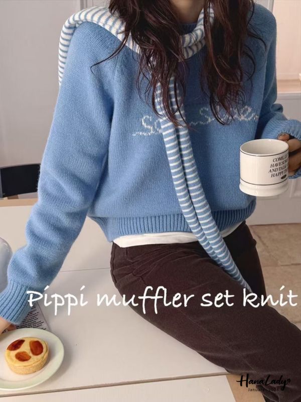 LEA04 雙色圍巾針織上衣 