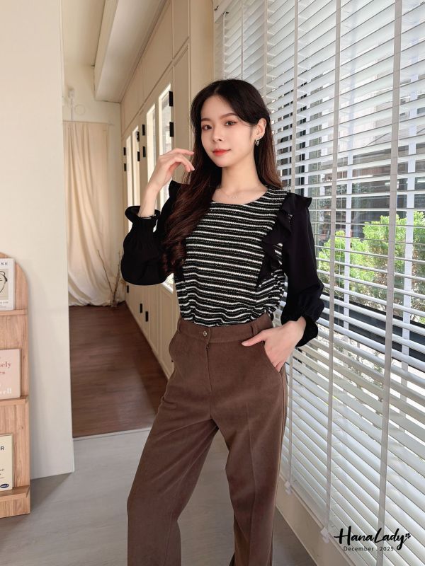 WQA09 七彩絲線波浪雪紡上衣 