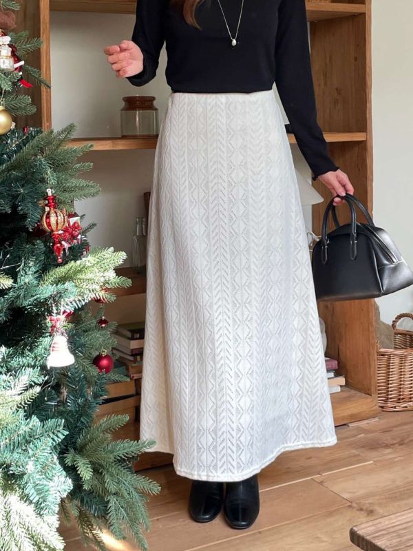 WQA26 必收絨布蕾絲A字長裙 