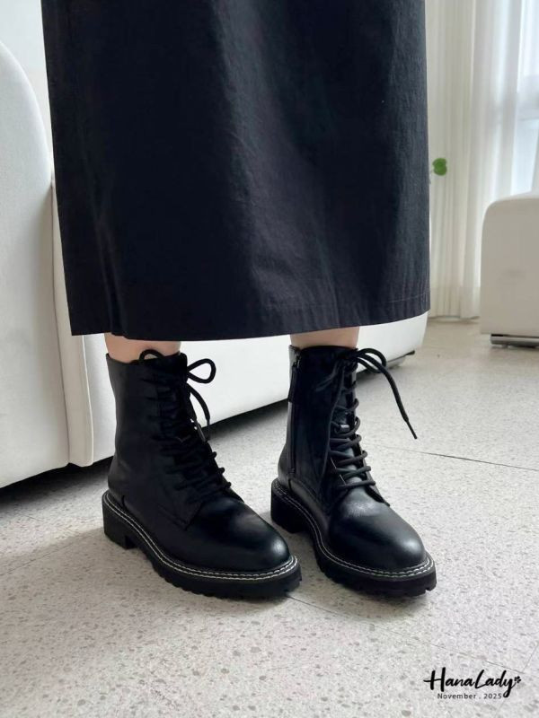 WJB49 造型車線綁帶牛皮短靴 