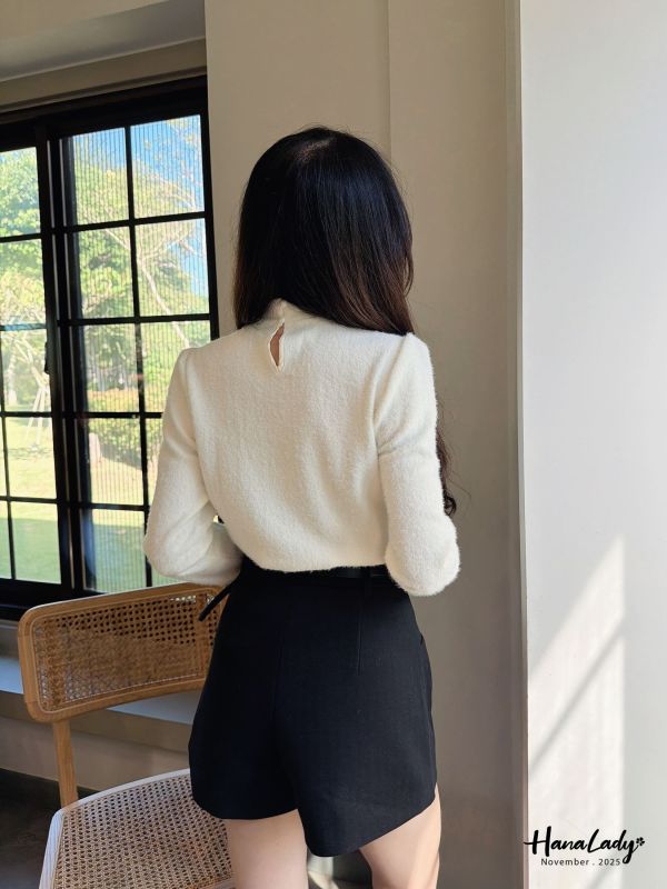 WJB45 小性感透領蕾絲針織上衣 