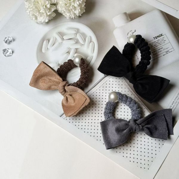 WQB51 麂皮蝴蝶結針織髮圈 