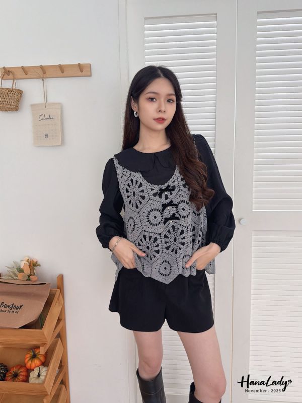 WJA20 日系兩件式勾針花紋上衣 