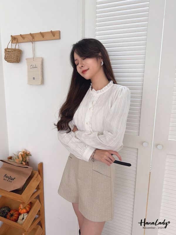 WJA54 日系花邊領抓摺上衣 