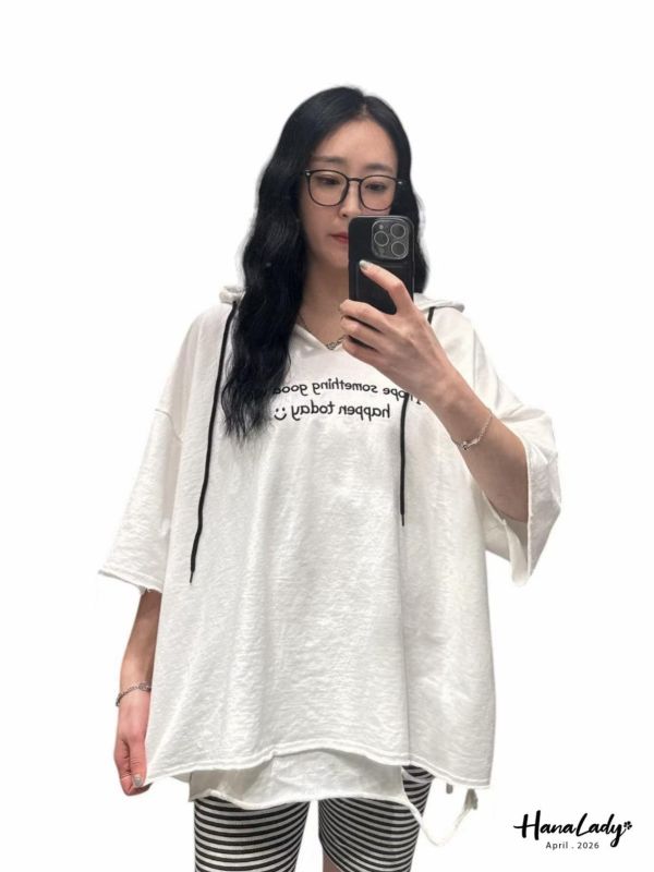 LFA10 刺繡微笑字母連帽抽繩T 