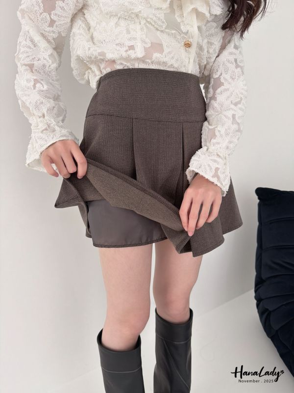 WJA13 質感絨布寬腰百摺褲裙 